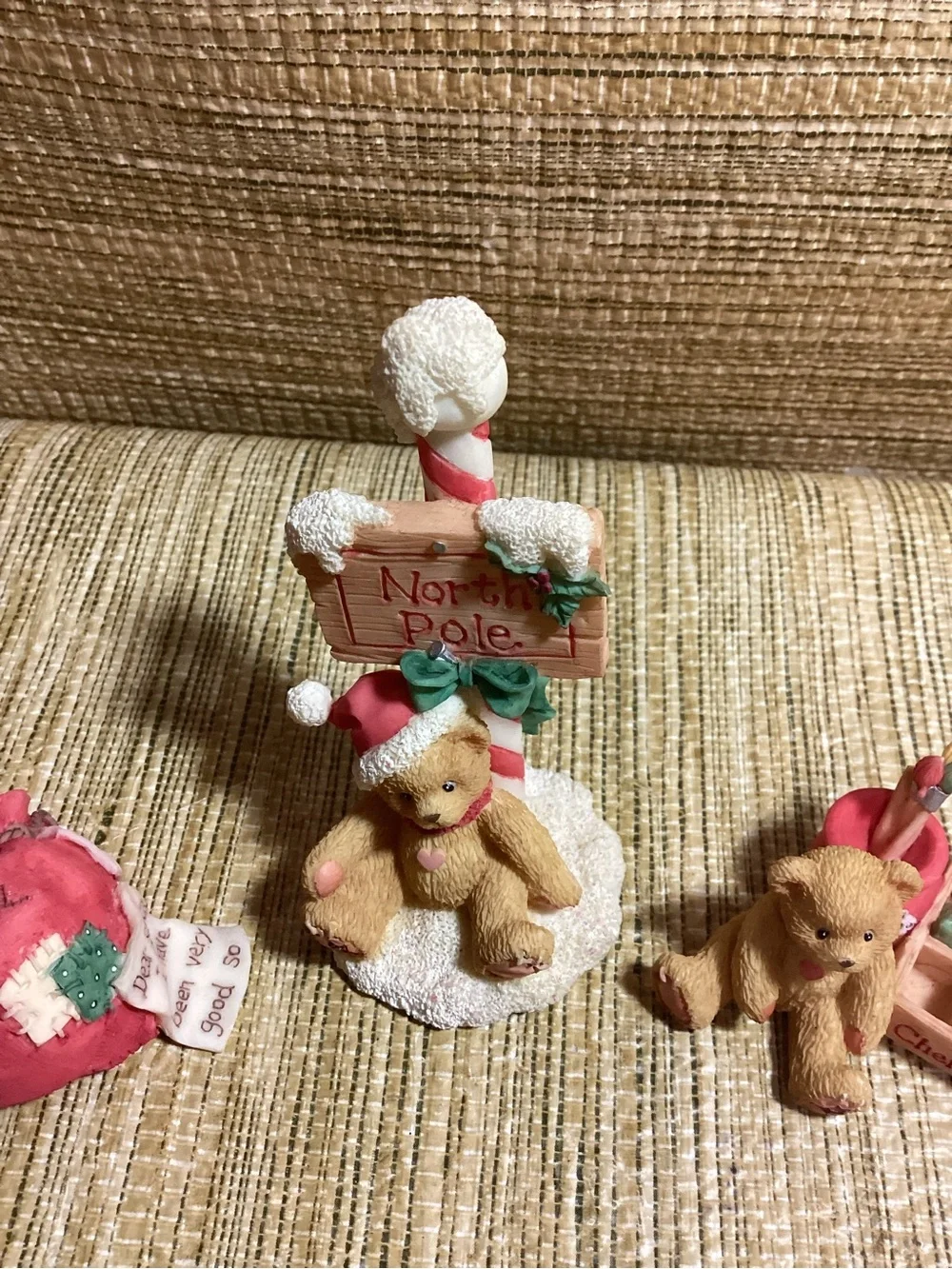 Heart of the Country Teddies Bear Ornament Set in Red and Tan -